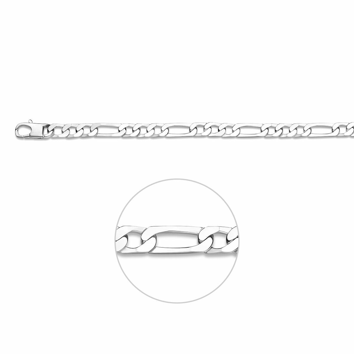 Stijlvol zilveren lengte artikel met een figaro schakel. Het lengte artikel heeft een draaglengte van 50cm en een schakelbreedte van 6mm. Uitgevoerd met een stevige karabijn sluiting.