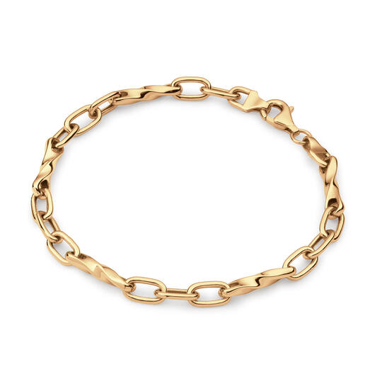 Luxe armband, ankerschakel, uitgevoerd in zilver met een degelijke gouden plating
19 cm