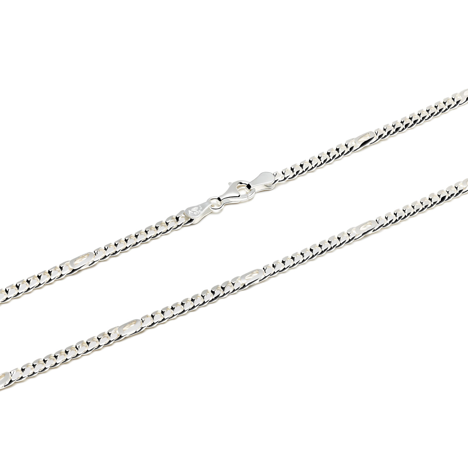 Zilveren gerhodineerde gourmet/valkoog 4mm 60cm