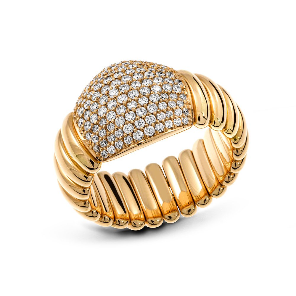 Ring van 18 karaat goud uit de Tresore-collectie van Hulchi Belluni, bezet met diamanten van hoge kwaliteit