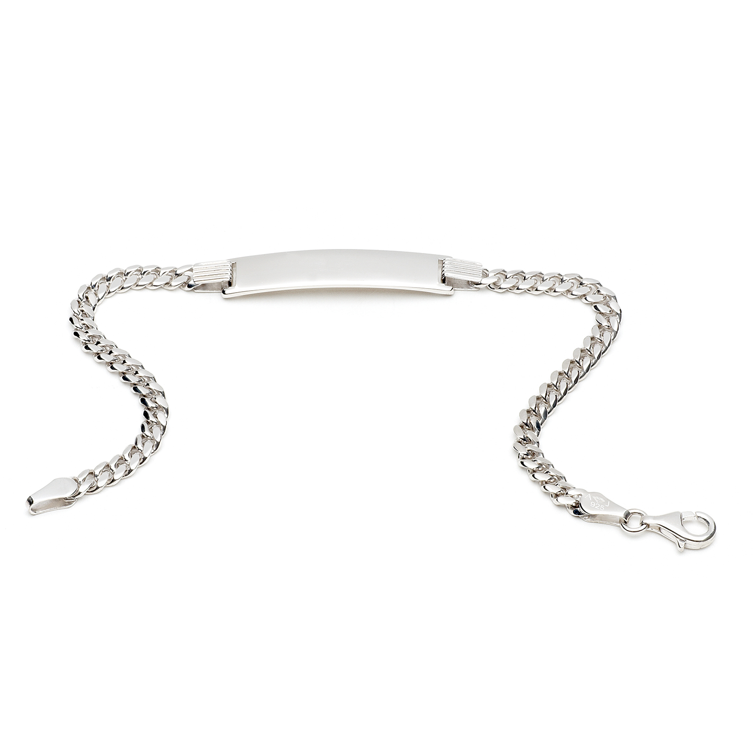 Zilveren gerhodineerde plaatband bol gourmet 4mm 19cm