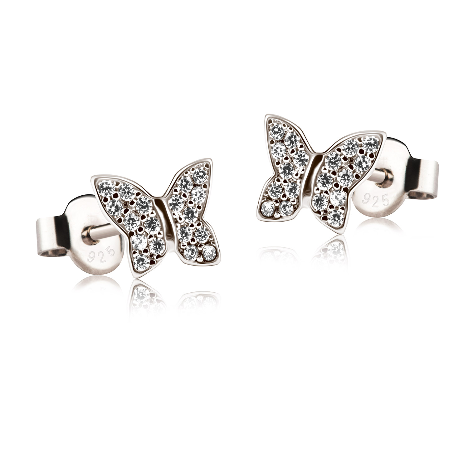Zilveren oorstekers met zirkonia vlinder