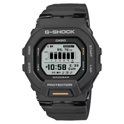 Entdecken Sie die GBD-200-1A1ER, eine digitale Armbanduhr mit rechteckigem Geh&auml;use aus schwarzem Plastik-Silikon und Mineralglas. Ausgestattet mit beleuchtetem Display, Datumsanzeige und Quarzwerk. Perfekt f&uuml;r den t&auml;glichen Gebrauch im neuen Zustand. Tragen Sie sie am besten mit dem Standard-Modell Armband f&uuml;r maximalen Komfort und Stil. Ideal f&uuml;r sportliche und allt&auml;gliche Aktivit&auml;ten.