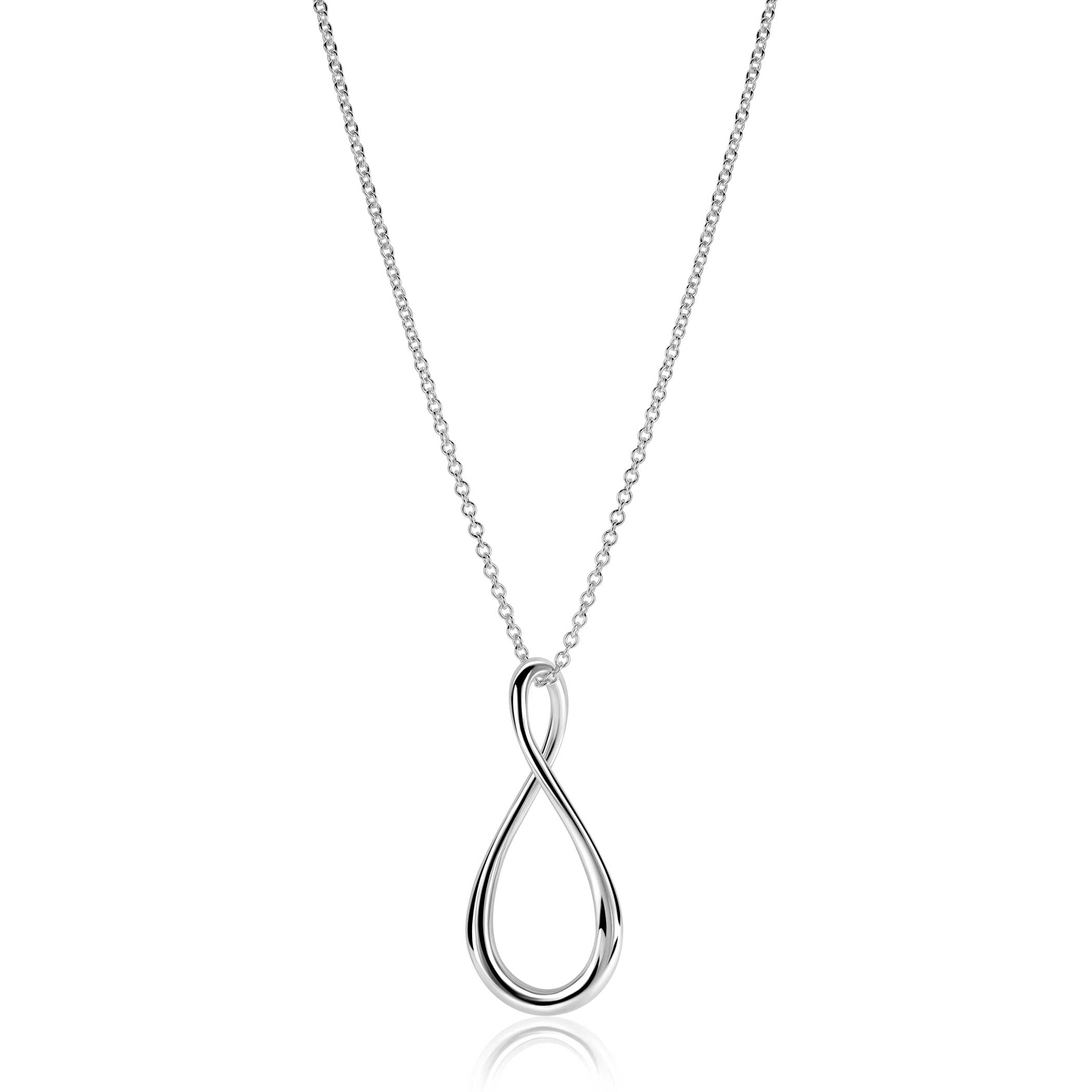 Zinzi zilveren ketting 60cm met grote gestileerde Infinity-hanger (52mm). Deze ketting valt lang om de nek.