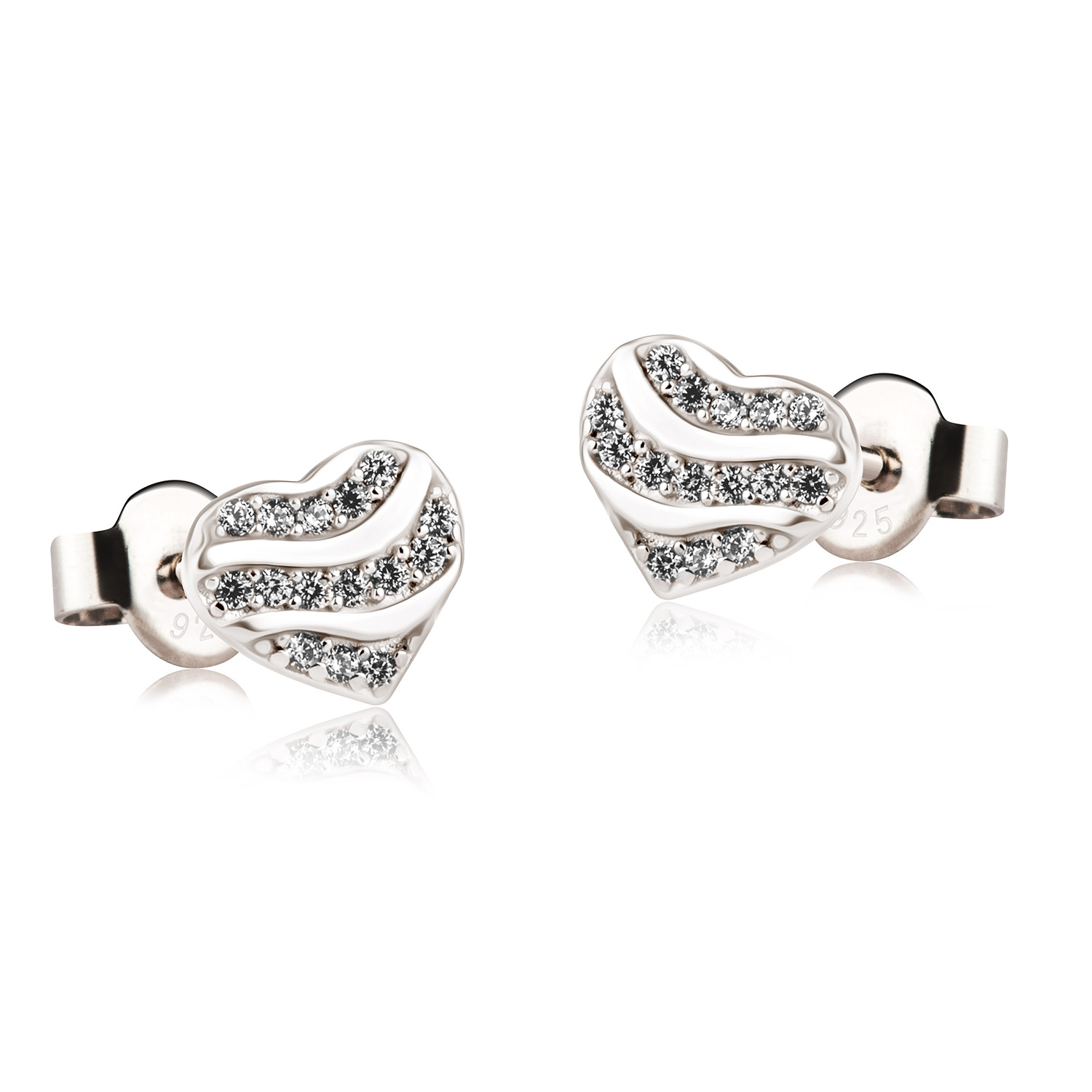 Zilveren oorstekers met zirkonia hart