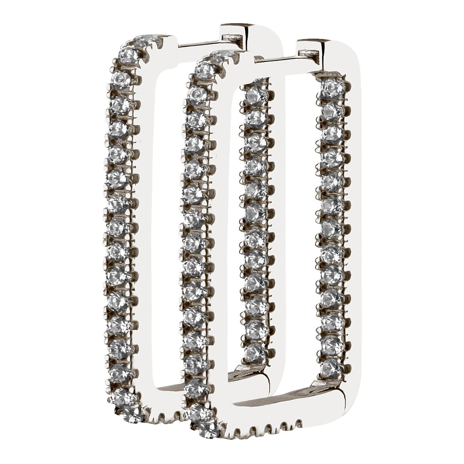 Zilveren oorringen cz binnen/buiten rechthoek