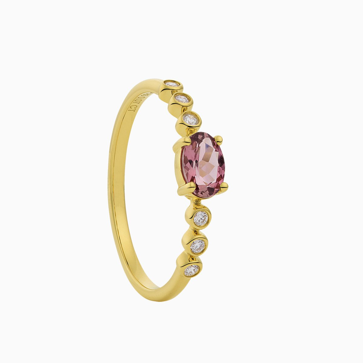 Ring R2025/29. 14 karaat goud met 0,07 crt natuurlijke diamant en Toermalijn. Diamant kwaliteit Top Wesselton SI.