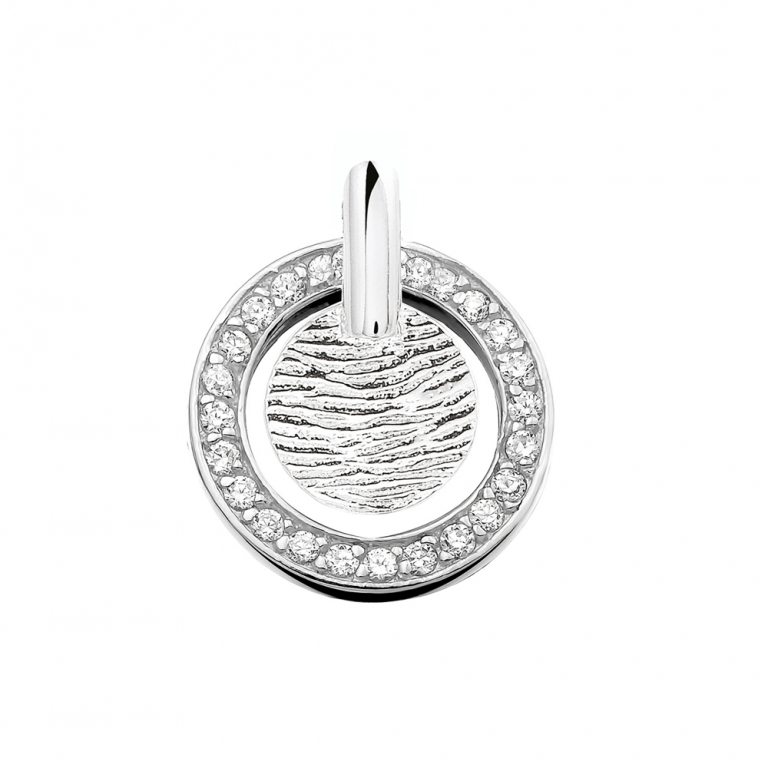 Zilveren hanger rond met zirconia. mogelijkheid om vingerafdruk op te laten graveren.