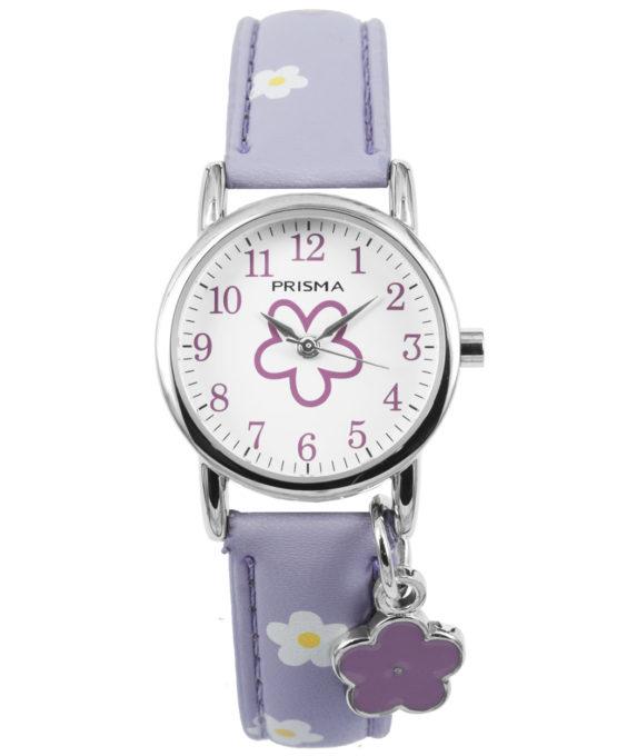 Paars meisjeshorloge met leren horlogeband. De horlogekast is gemaakt van staal met een witte wijzerplaat en zilverkleurige wijzers en paarse tijd cijfers. De paarse lerenband is versiert met bloemetjes in meerkleuren. Aan dit horloge hangt een bedel met een paarse bloem gemaakt van staal.
Kastdiameter: 27 mm
Glas: Mineraalglas
Uurwerk: Quartz analoog
Waterdichtheid: 3 atm ( niet geschikt om te zwemmen )
Garantie: 2 jaar