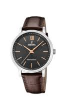 Festina-kast staal-bruin lederen band-solar-5atm
