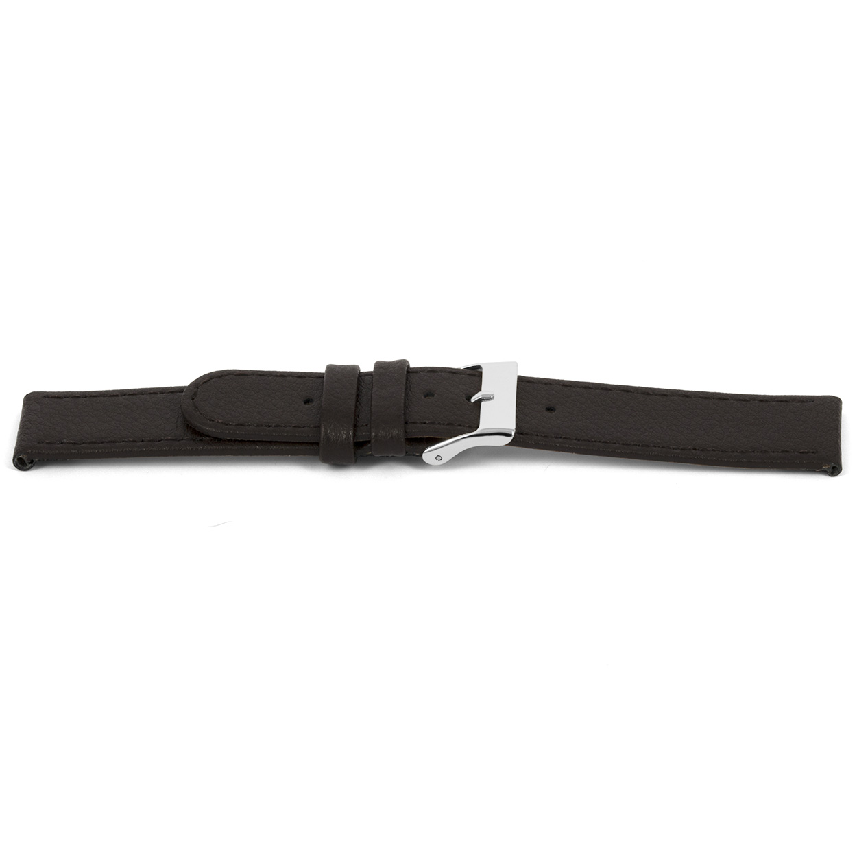 Bruin lederen horlogeband met zilverkleurig edelstalen gesp.
Kleur band: Bruin
Band dikte: 2.5mm
Band lengte: 75/115mm
Band breedte: 22x22mm
Gesp: Stainless steel
Bekleding binnenband: Nubuck
Gestikt: Ja, dezelfde kleur als de band. 
Pushpin: Exclusief
Hypo allergisch: Ja
EAN: 8716667161849