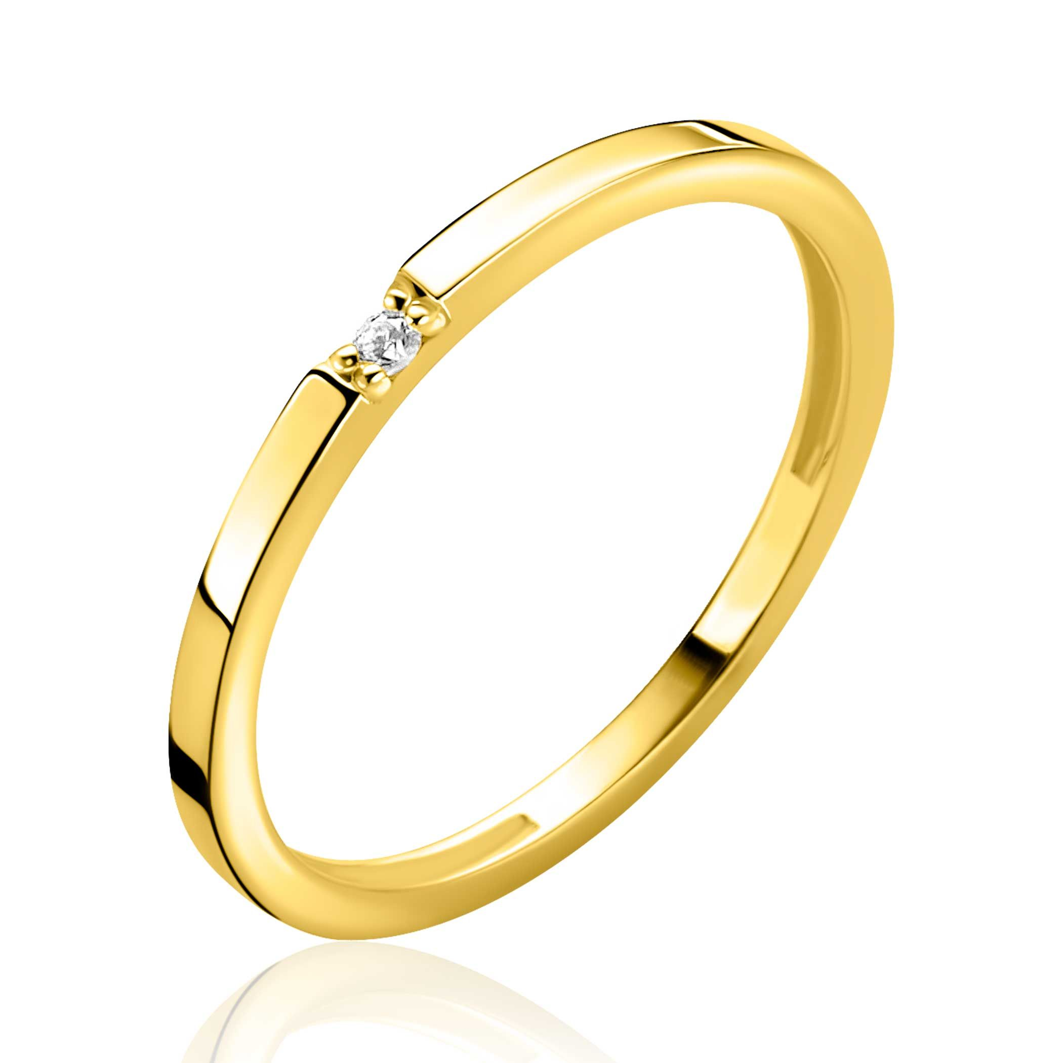 ZINZI Gold 14 karaat gouden ring (1,6mm breed) bezet een witte zirconia. Gemakkelijk te combineren met andere ZINZI Gold ringen. Vervaardigd van geheel 14 karaat goud (585).