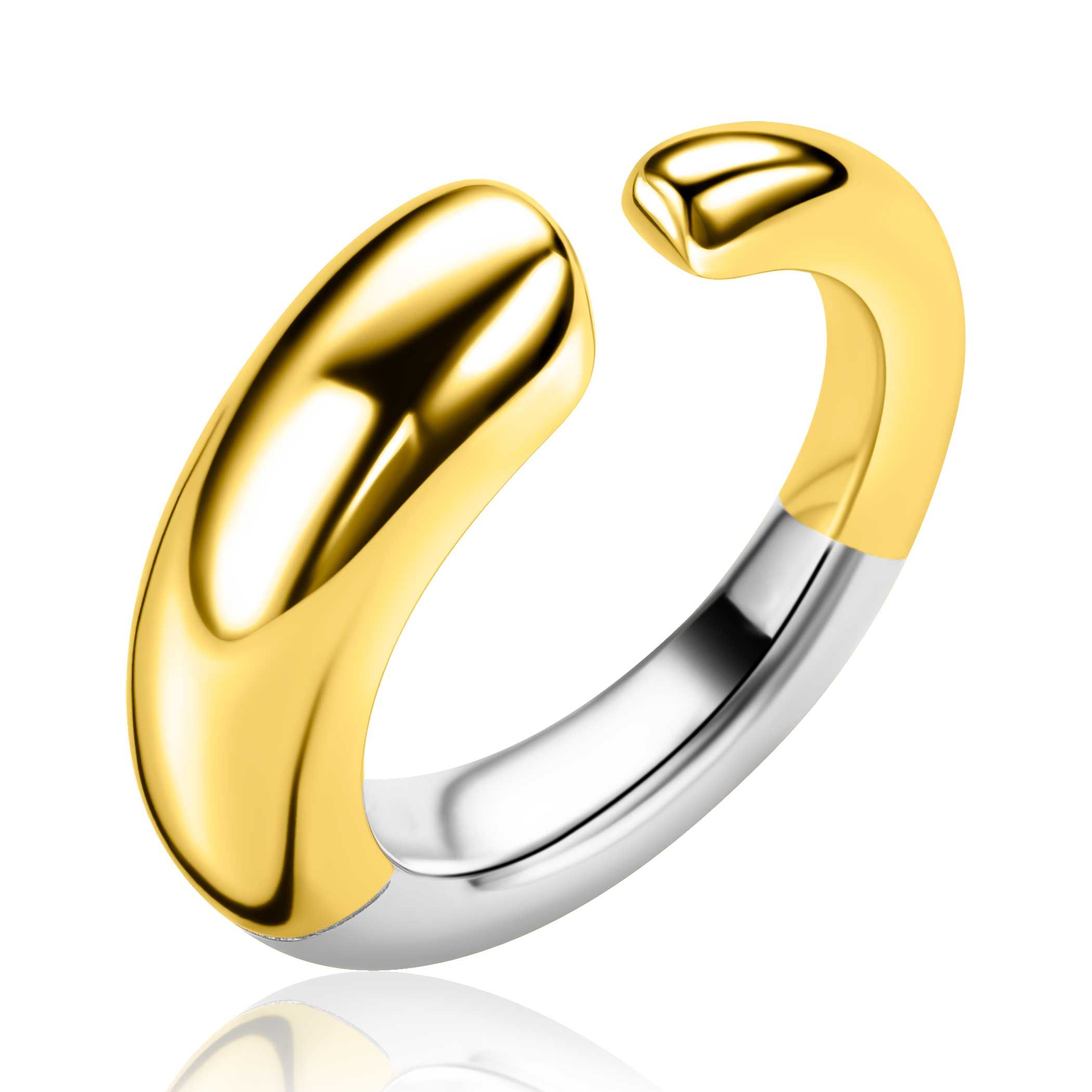 Zinzi goldplated zilveren statementring met een bolle aflopende vorm. De ring is vervaardigd van eerste gehalte zilver (925) en extra geel verguld.