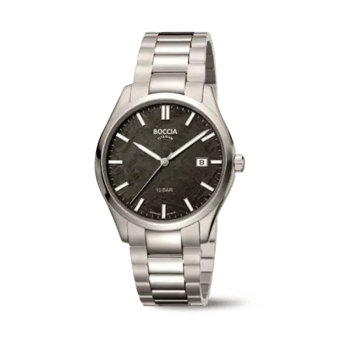 Die HAU Boccia Metallband Uhr mit der Modellnummer 3672-02 besticht durch folgende Merkmale: Armband in Silber, Geh&auml;use aus Titan, kratzfestes Saphirglas, rundes Geh&auml;use mit schwarzem Zifferblatt und Streifen, wasserdicht bis 100 Meter, und Datumsfunktion. Perfekt f&uuml;r den t&auml;glichen Gebrauch und elegante Anl&auml;sse. Tragen Sie sie mit formeller Kleidung oder leger f&uuml;r einen stilvollen Look.