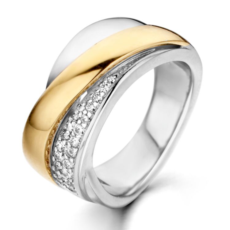 Dit is een Excellent Jewelry product, ring zilver/goud zirkonia