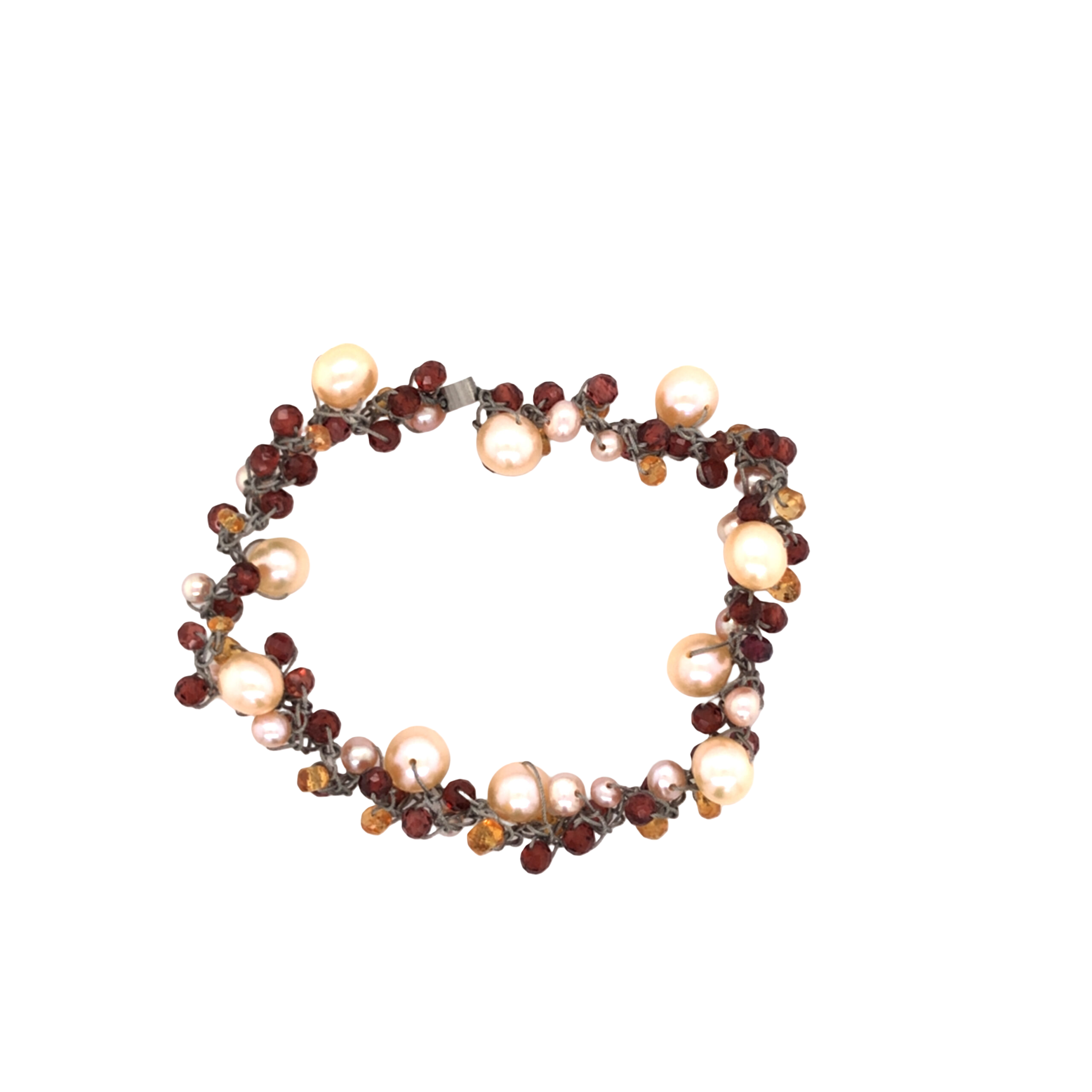 Armband Stahl 
Süsswasserperle Mandaringranat
Granat