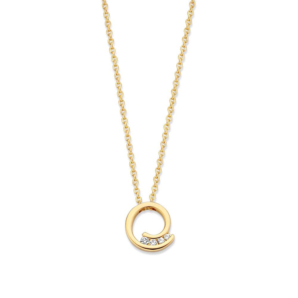 Geelgouden collier met diamanten hanger.
