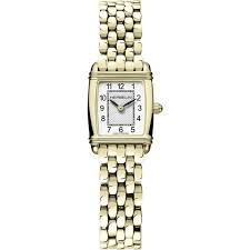 Dames uurwerk in plaque met plaque metaalband. Her uurwerk is rechthoekig en met arabische cijfers.