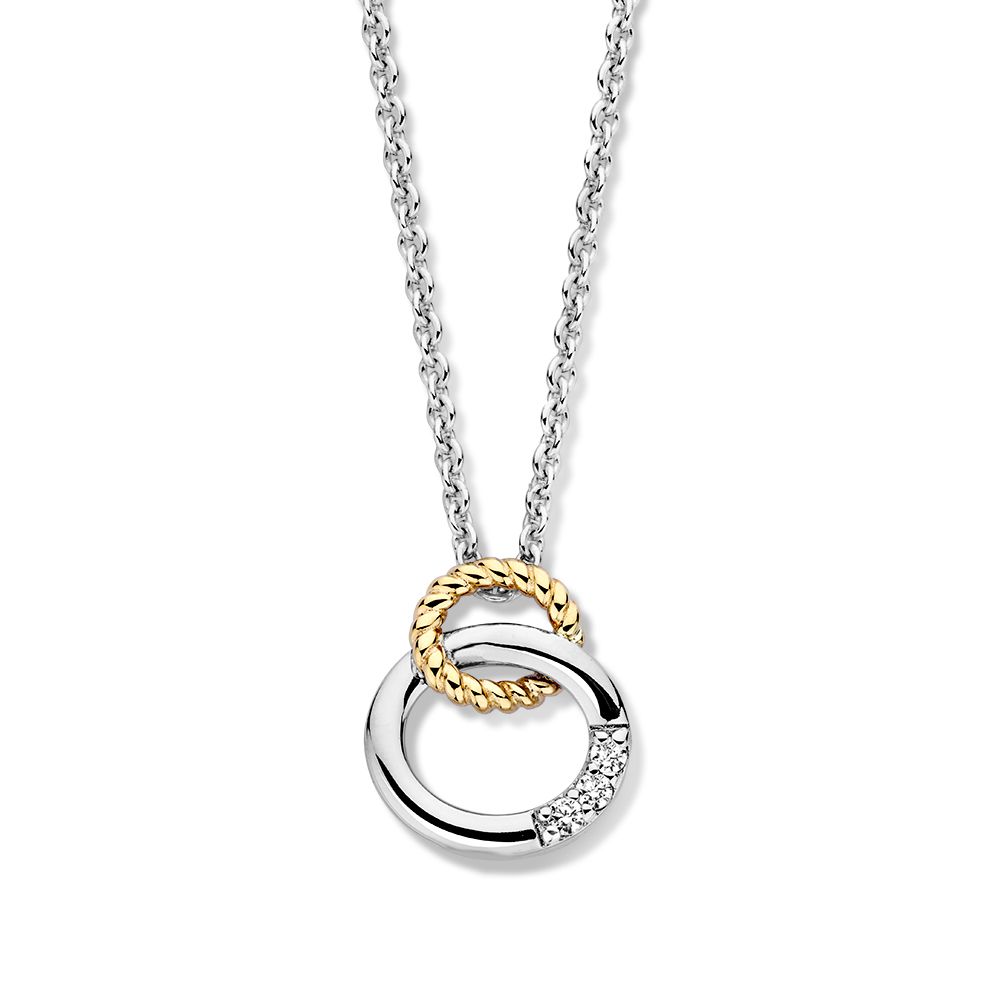 Zilveren ketting met prachtige hanger gemaakt van zilver en 14kt goud (geen oplaat). De hanger is versierd met drie zirkonia's.
