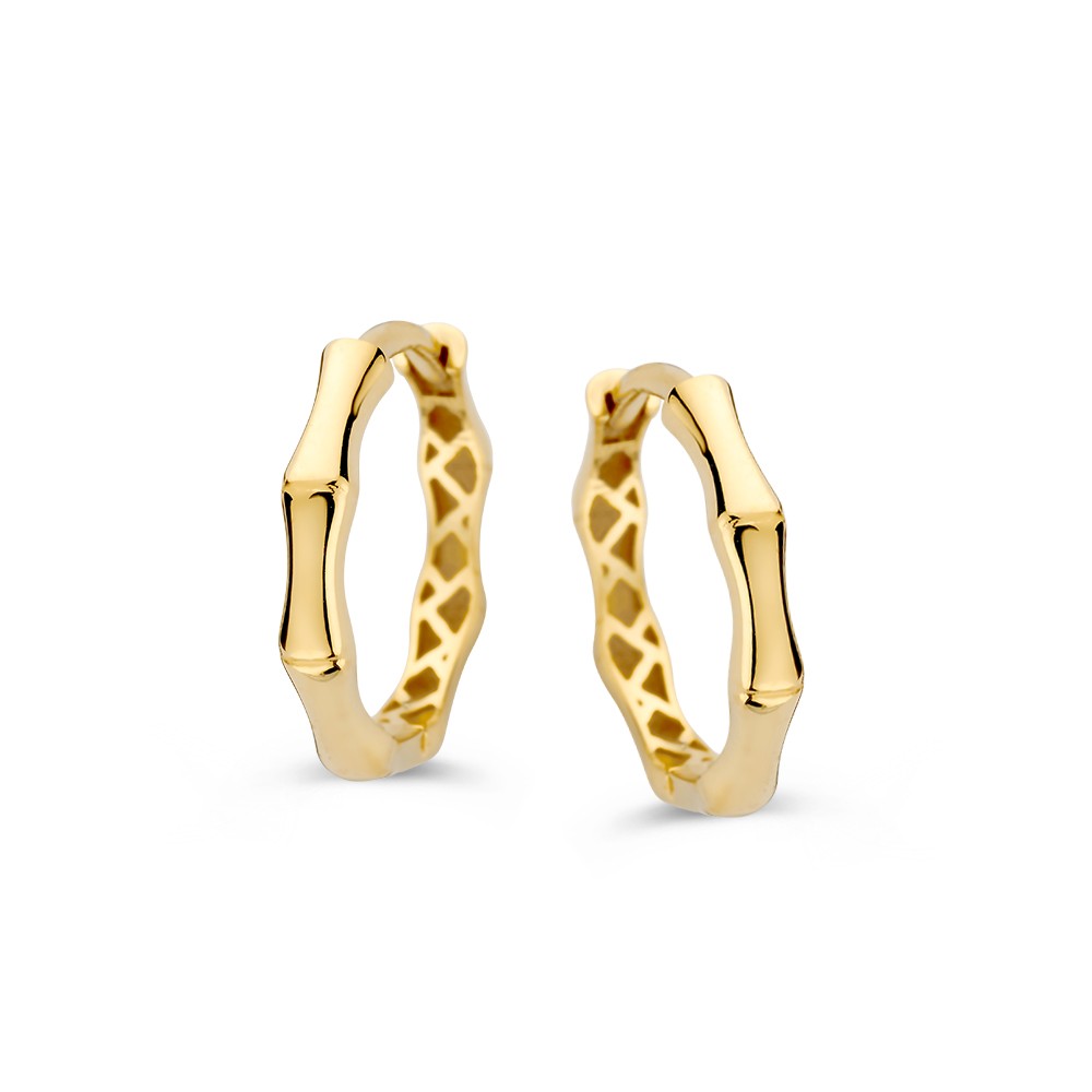 Geelgouden oorringen met bamboo motief.
