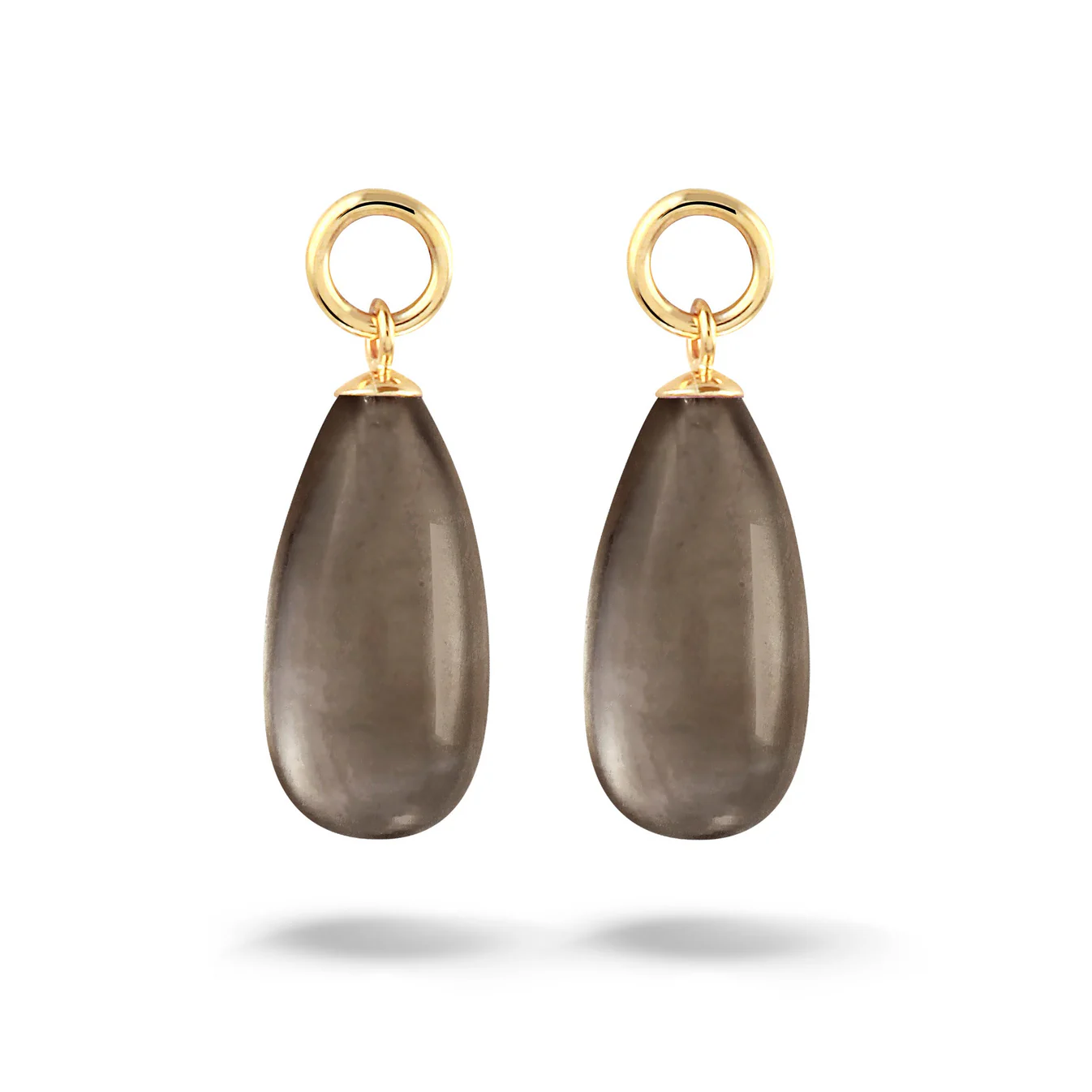 Een paar 14 krt gouden hangers met rookkwarts pampel voor aan oorringen