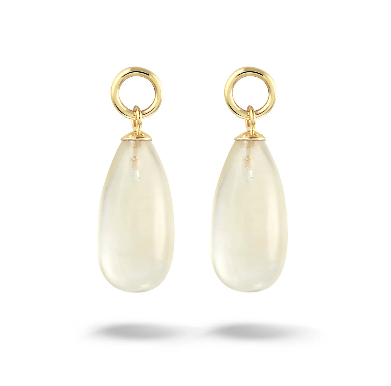 Een paar 14 krt gouden hangers met citrien pampel voor aan oorringen