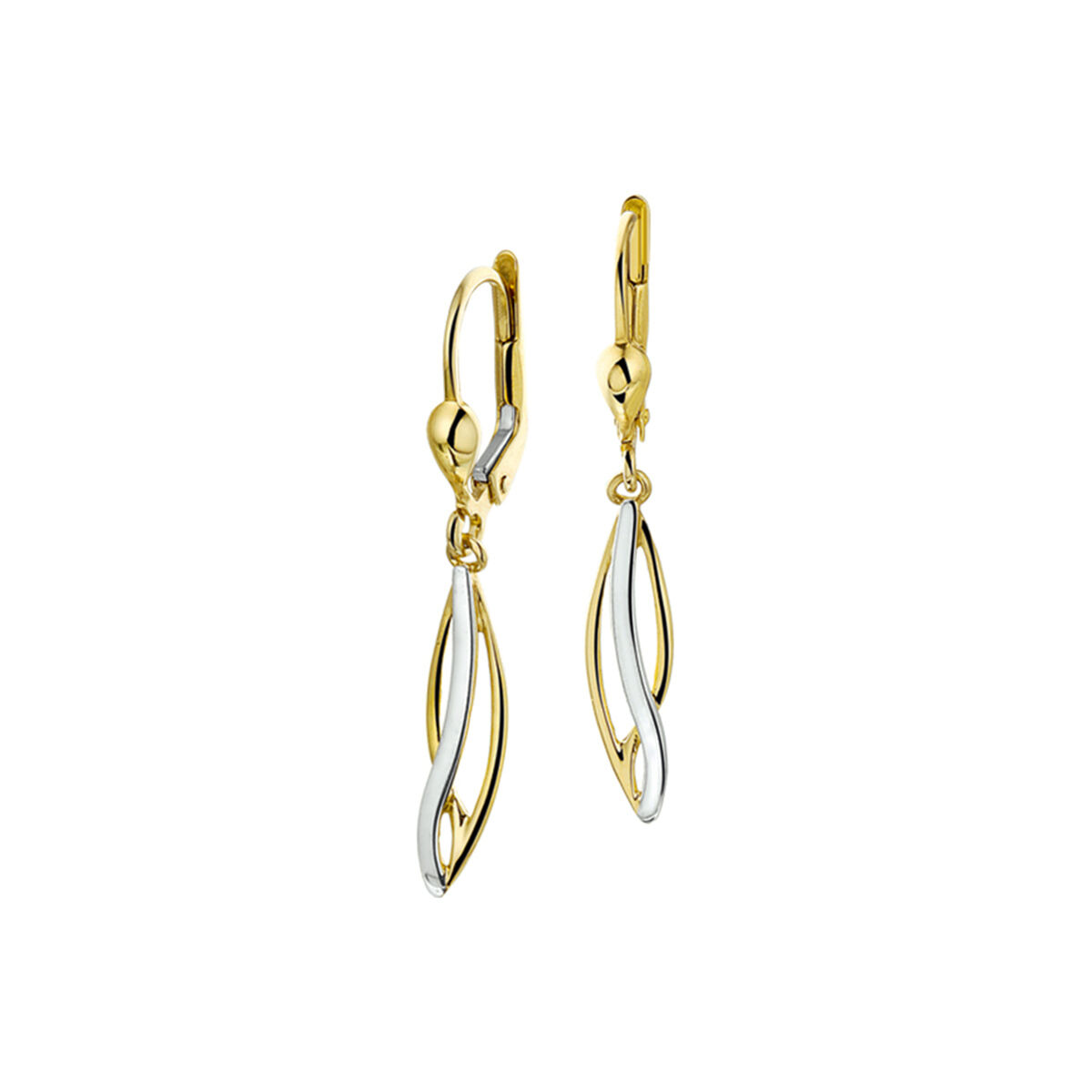 Gouden oorhangers Bicolor gestift. Brisure haak