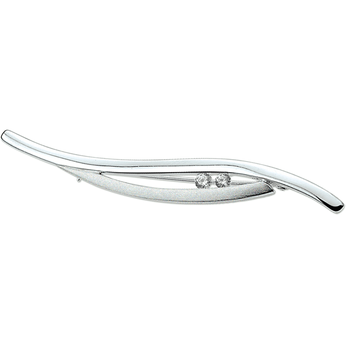 Zilveren broche met zirkonia en een poli/matte afwerking.