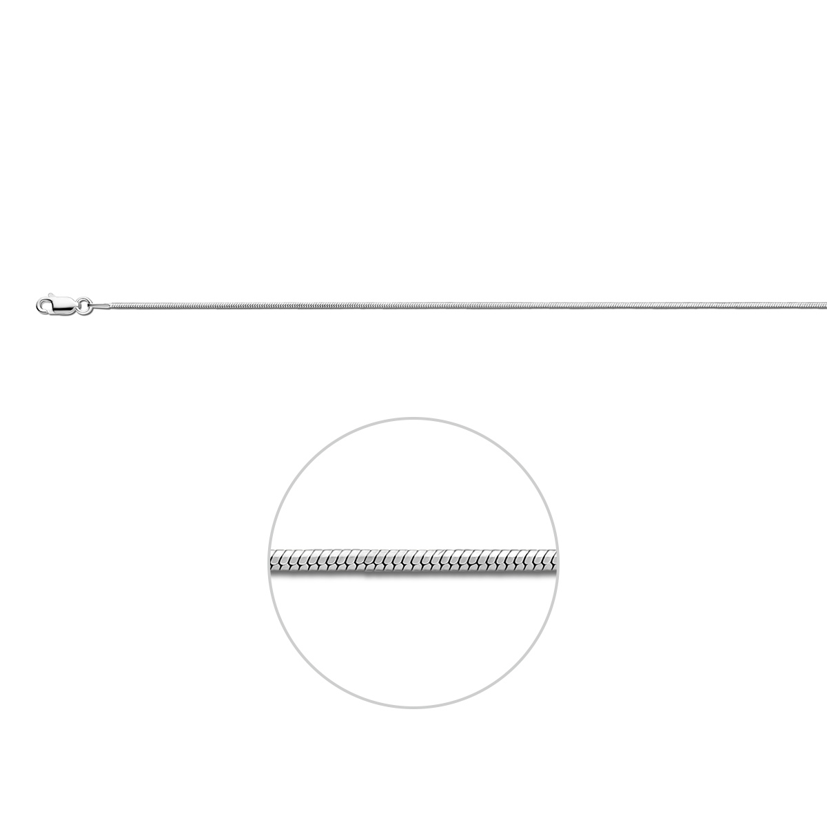 zilveren slang collier 8 zijdes geslepen 1,0 mm. De schakelbreedte is 1.0mm.