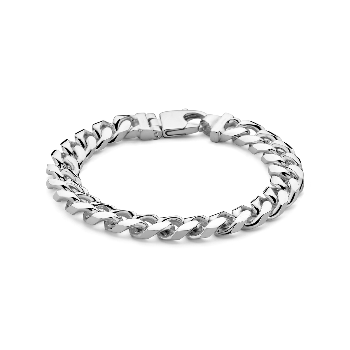 925 Zilveren armband met een schakelbreedte van 10mm. De armband heeft een draaglengte van 21cm. Uitgevoerd met een karabijn sluiting.