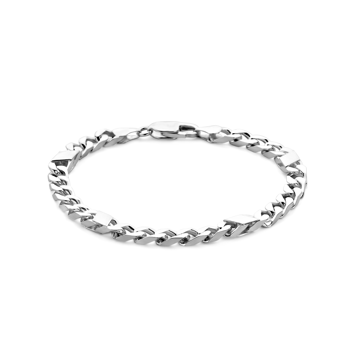 925 Zilveren armband met een schakelbreedte van 5.8mm. De armband heeft een draaglengte van 21cm. Uitgevoerd met een karabijn sluiting.