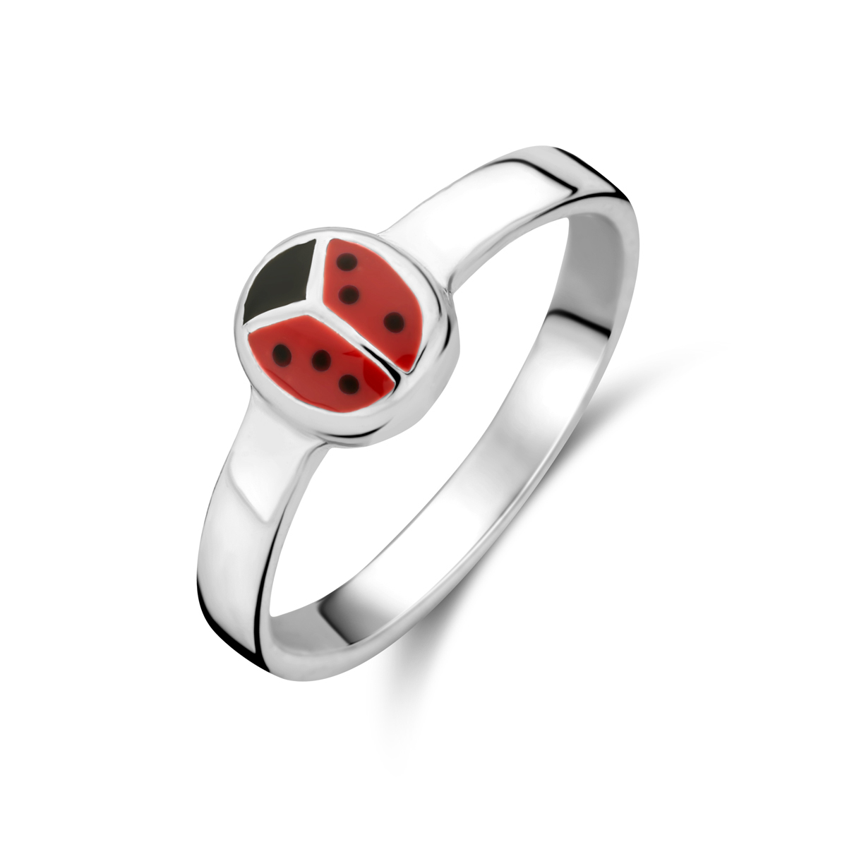 925 Zilveren ring uitgevoerd met een lieveheersbeestje.