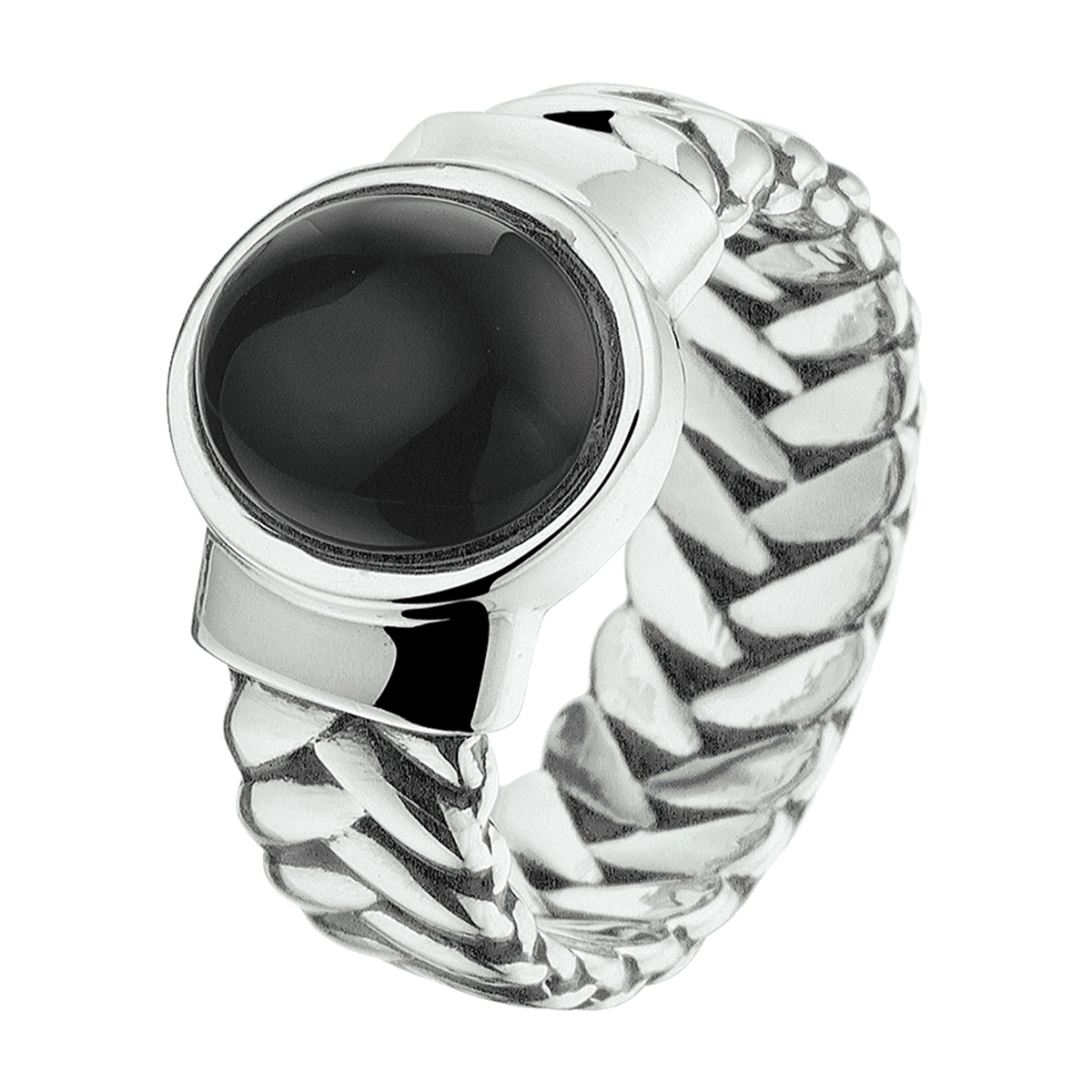 Stijlvolle zilver geoxideerde ring uitgevoerd met een schitterende onyx steen van 12x10mm. De moderne man weet dat sieraden allang niet meer alleen voor vrouwen zijn! Het donkere design geeft deze ring een casual look.