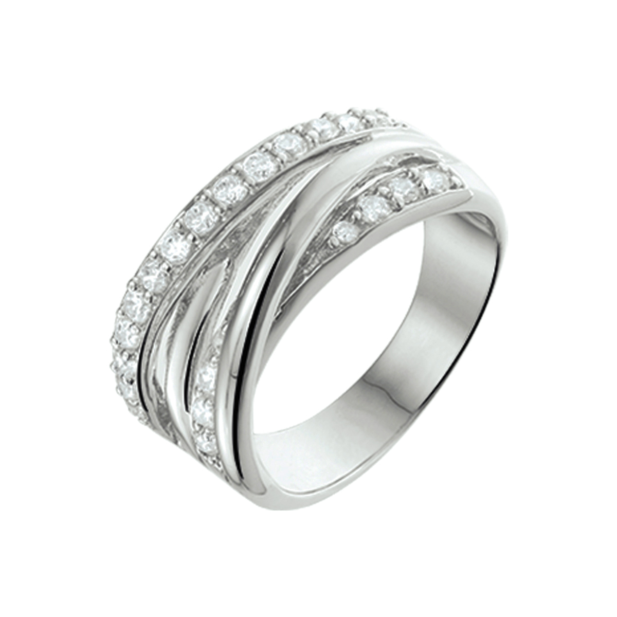 Gerhodineerd zilveren ring met zirkonia.