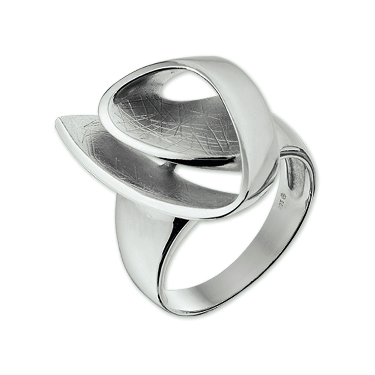 Gerodineerd zilveren fantasie ring met een gematteerde/scratched afwerking