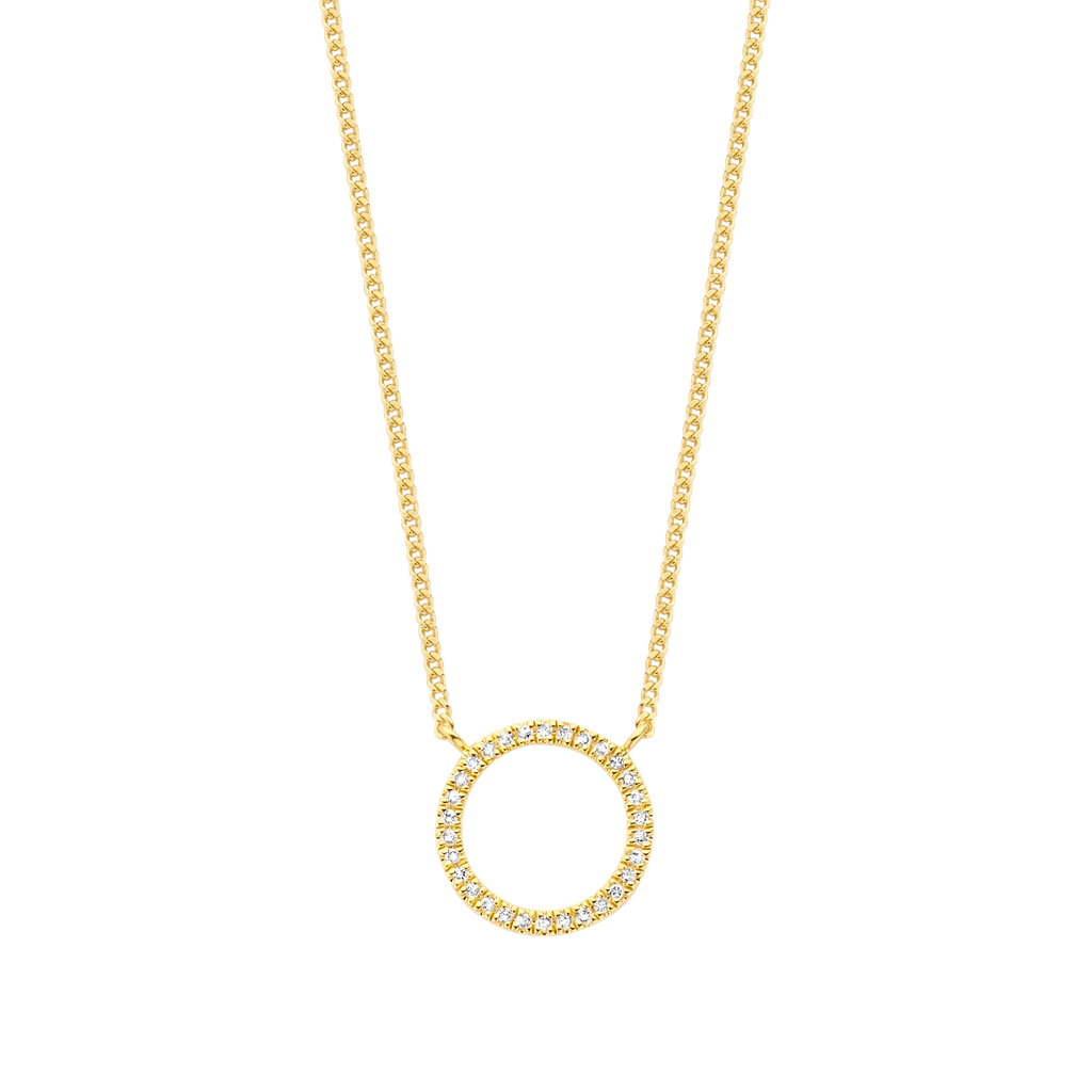 Ketting met cirkel zilver gold plated met 0.09ct briljant natuurlijk