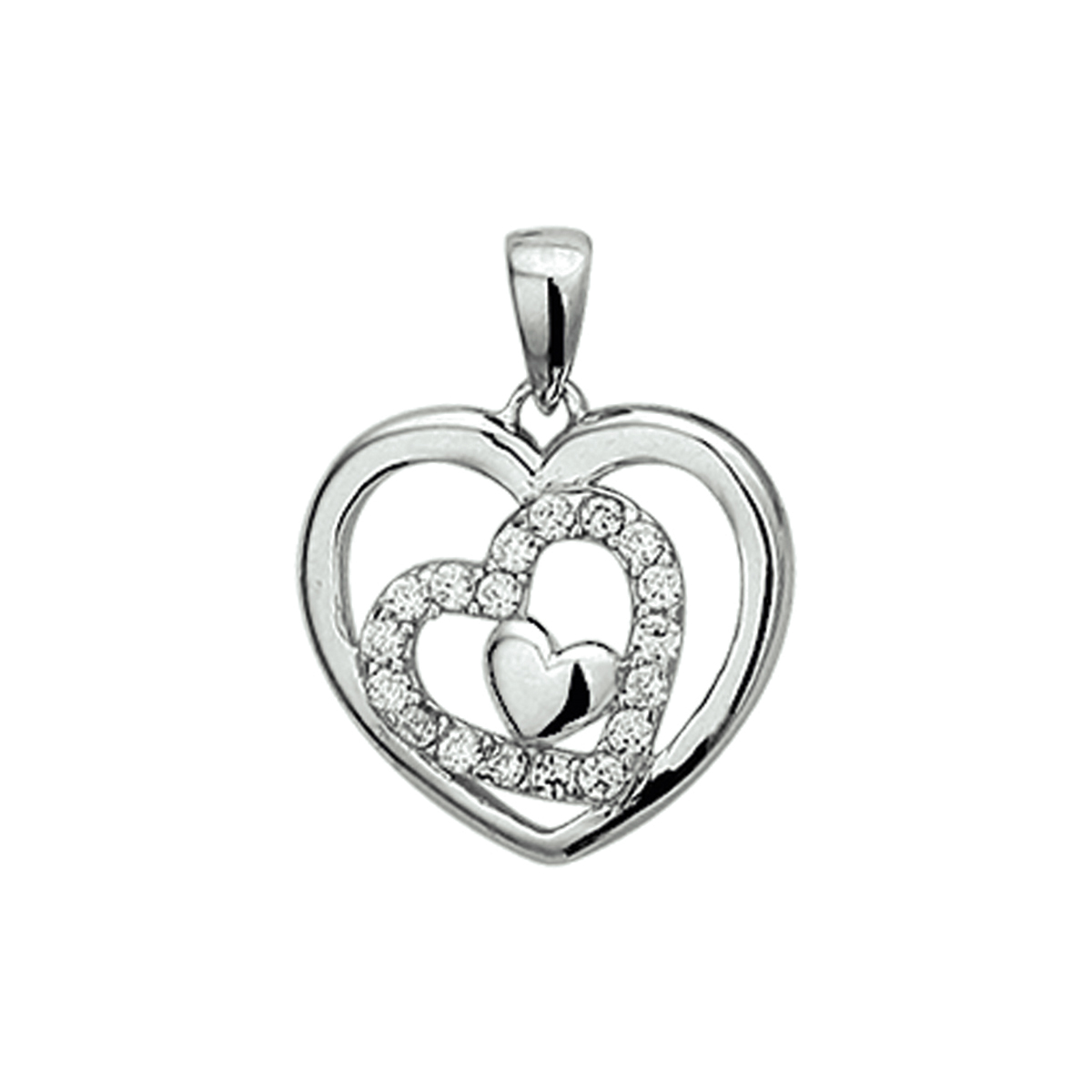 Gerhodineerd zilveren hanger met een hart en zirkonia.