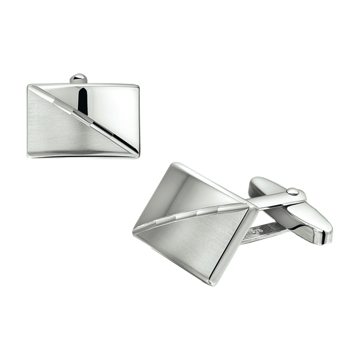 Gerhodineerd zilveren manchetknopen met een poli/matte afwerking.