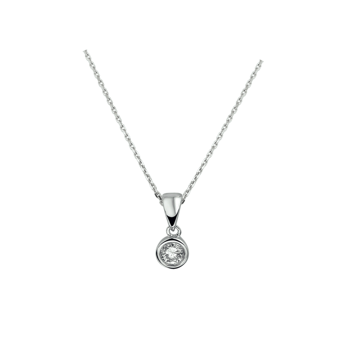 Dit zilveren collier met modelnummer 1322098 is een elegante toevoeging aan je sieradencollectie. Met zijn ronde vorm en ankerketting, gemaakt van rhodium-plated materiaal, straalt het met een briljant geslepen transparante zirconia steen. De karabijnsluiting zorgt voor gemakkelijk dragen. Perfect om alleen te dragen voor een subtiele look of te combineren met andere kettingen voor een trendy effect.