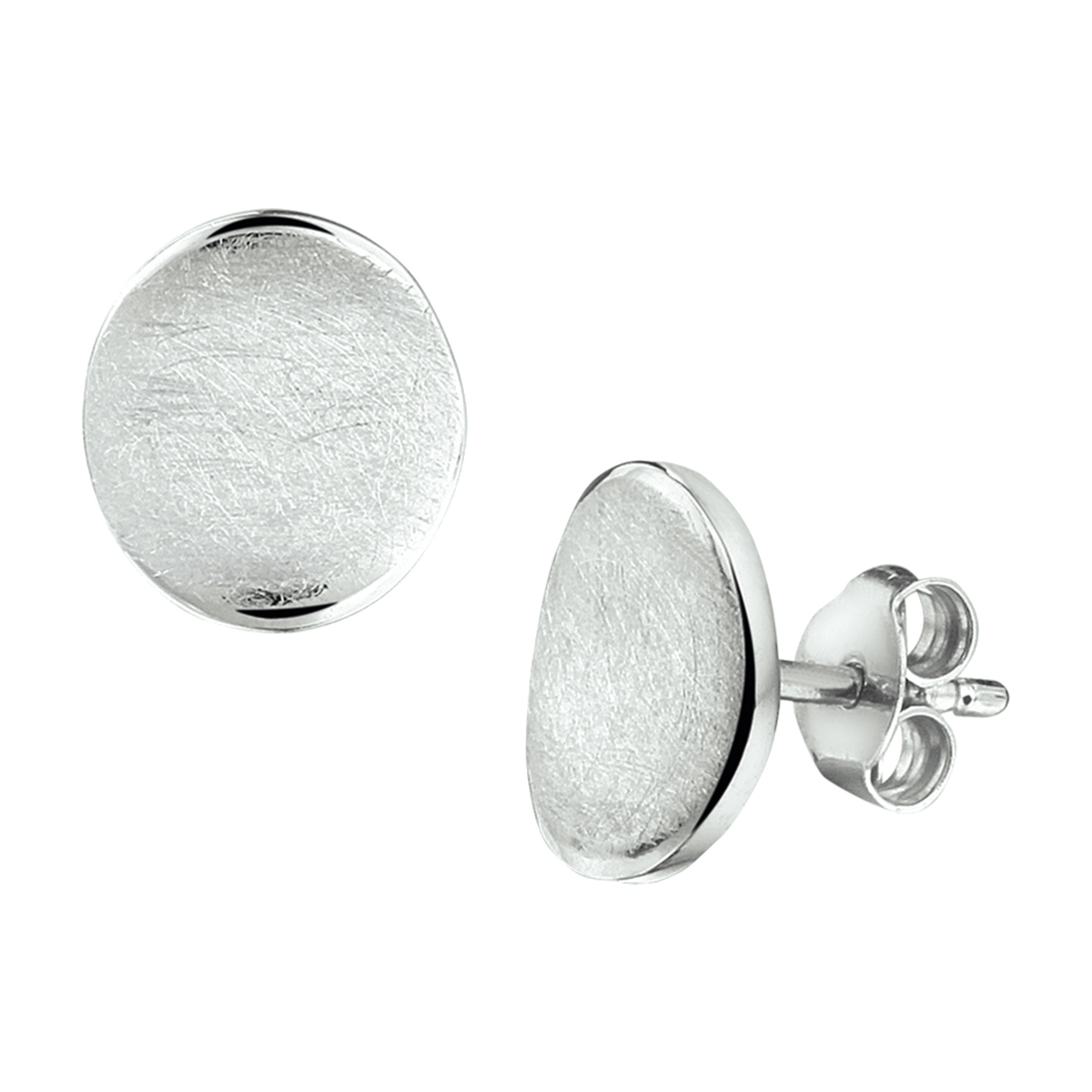 Gerhodineerd zilveren oorknoppen met gescratchte bewerking.