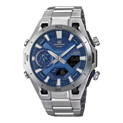 ECB-2300D-2AEF. Casio Edifice horloge. Stalen band en kast. Blauwe wijzerplaat. Bluetooth, tough solar.  