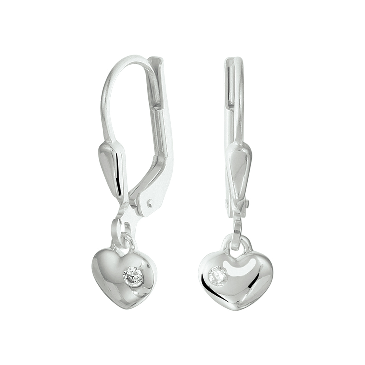 Gerhodineerd zilveren oorhangers uitgevoerd met een hartje van 5x5.5mm en een heldere zirkonia. Tip: Leuk om kado te geven! Zie je ze al stralen? Info: Gerhodineerd zilver is door de rhodiumlaag beter bestand tegen verkleuren en krassen.