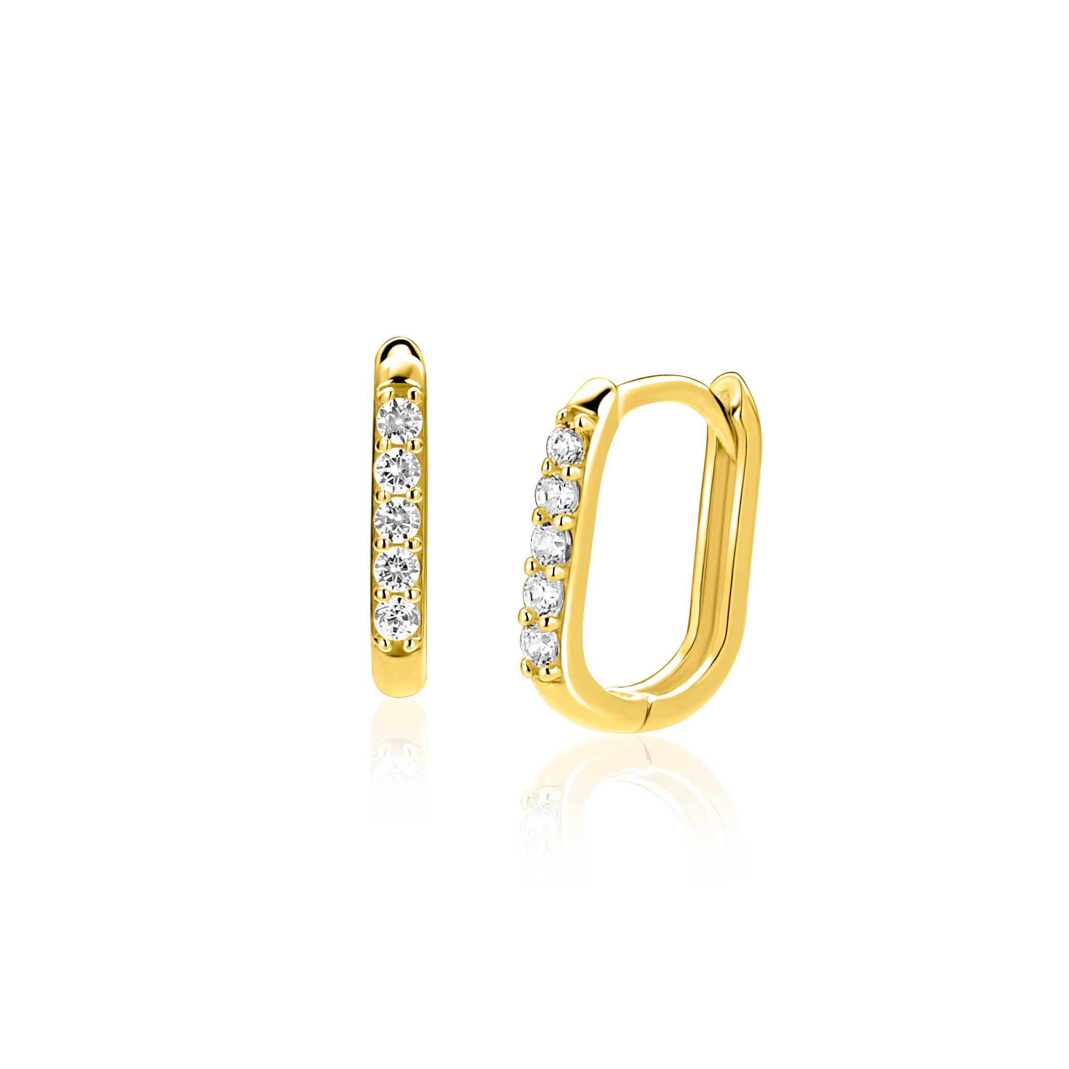 ZINZI GOLD klapcreolen rechthoek met zirconia.12.5x2m