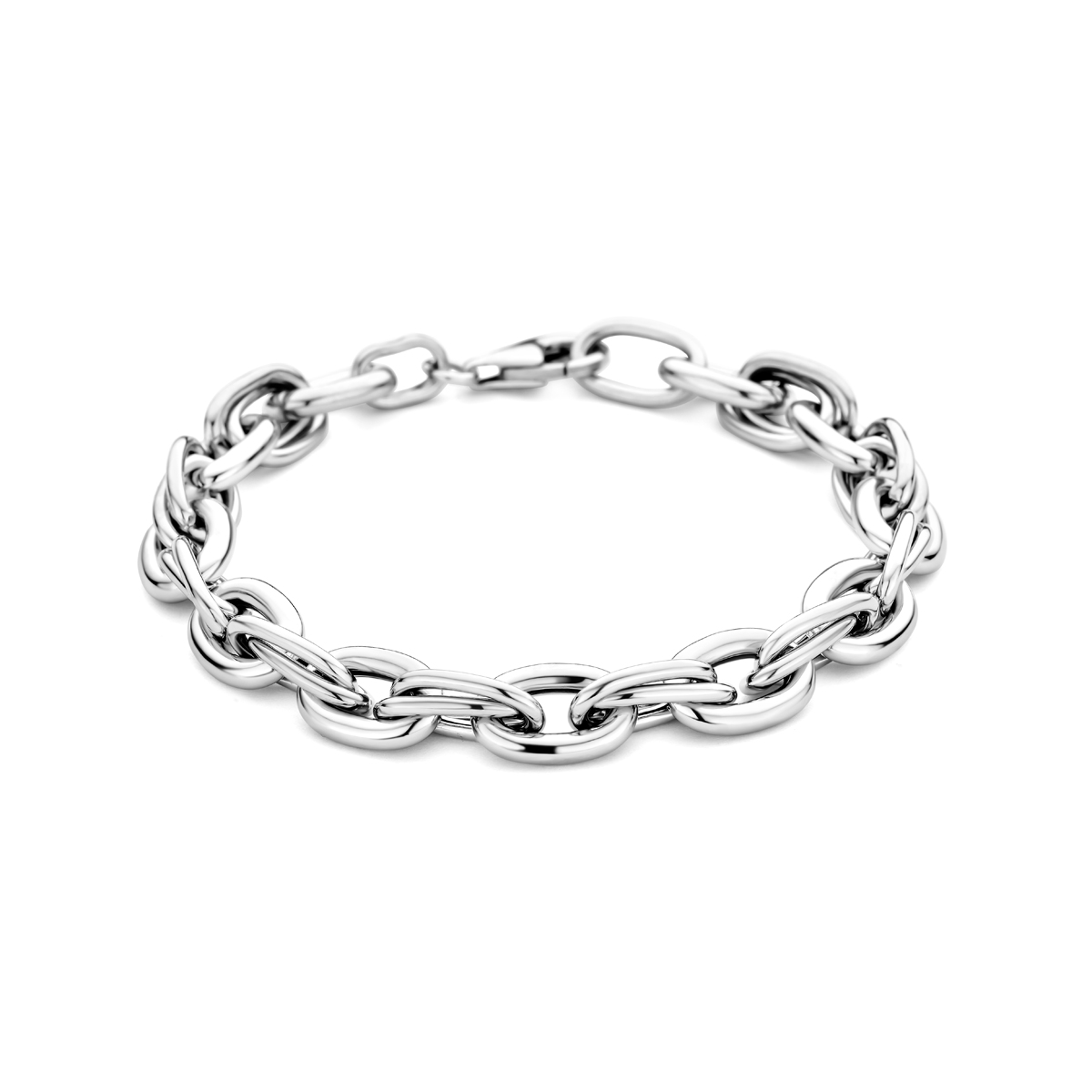 Gerhodineerd 925 zilveren armband met een schakelbreedte van 9mm. De armband heeft een draaglengte van 19cm. Uitgevoerd met karabijnsluiting.