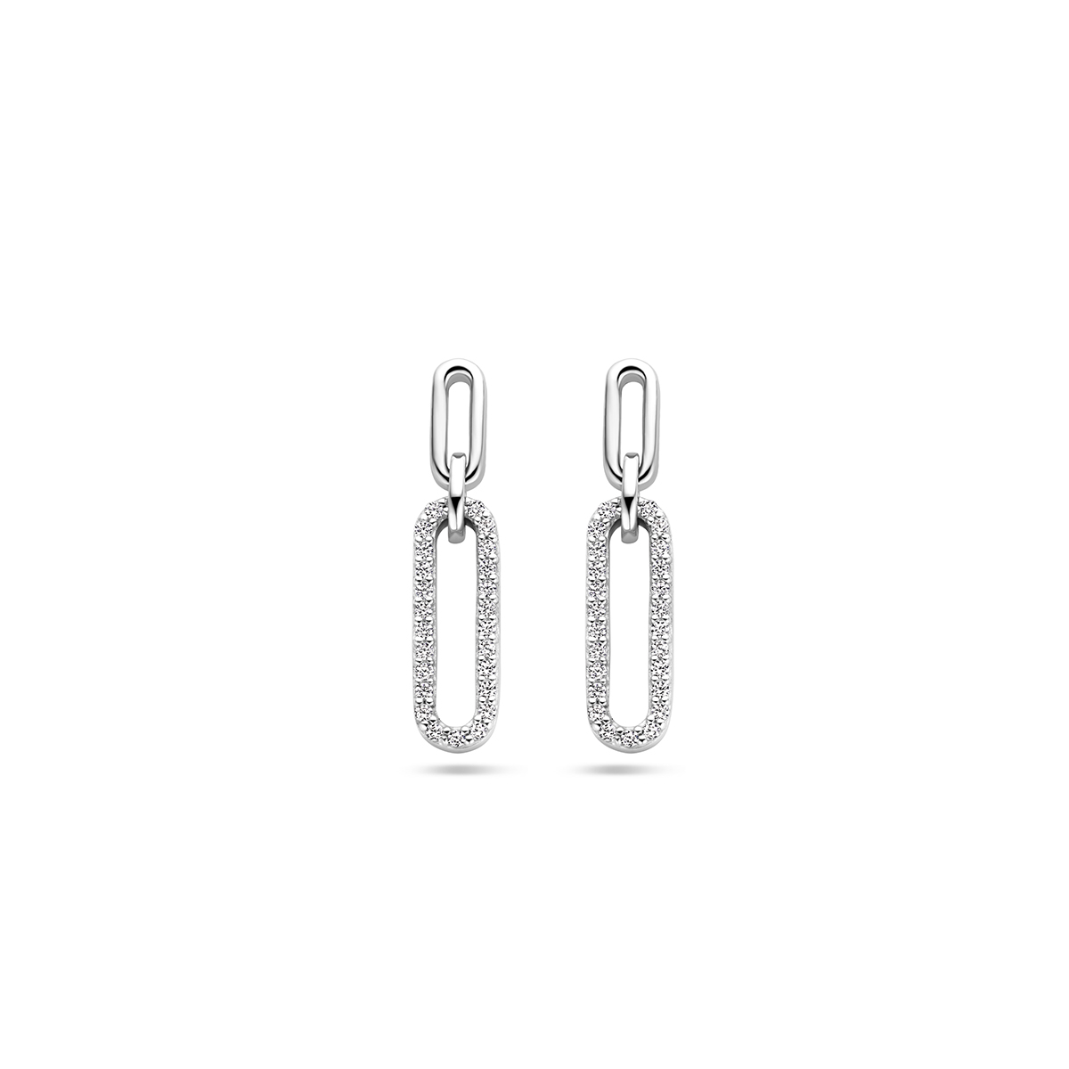 Zilveren oorstekers met ovale hanger met zirkonia