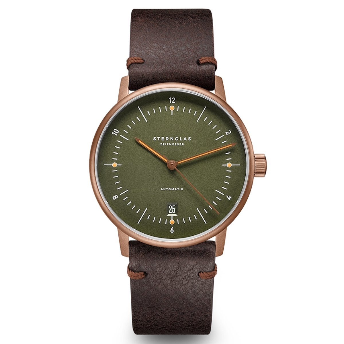 Sternglas Naos XL quartz herenhorloge met bronskleurige kast, groene wijzerplaat en saffierglas