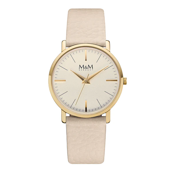 M&M Germany doubl&eacute; dameshorloge met cr&egrave;me wijzerplaat en band, saffierglas