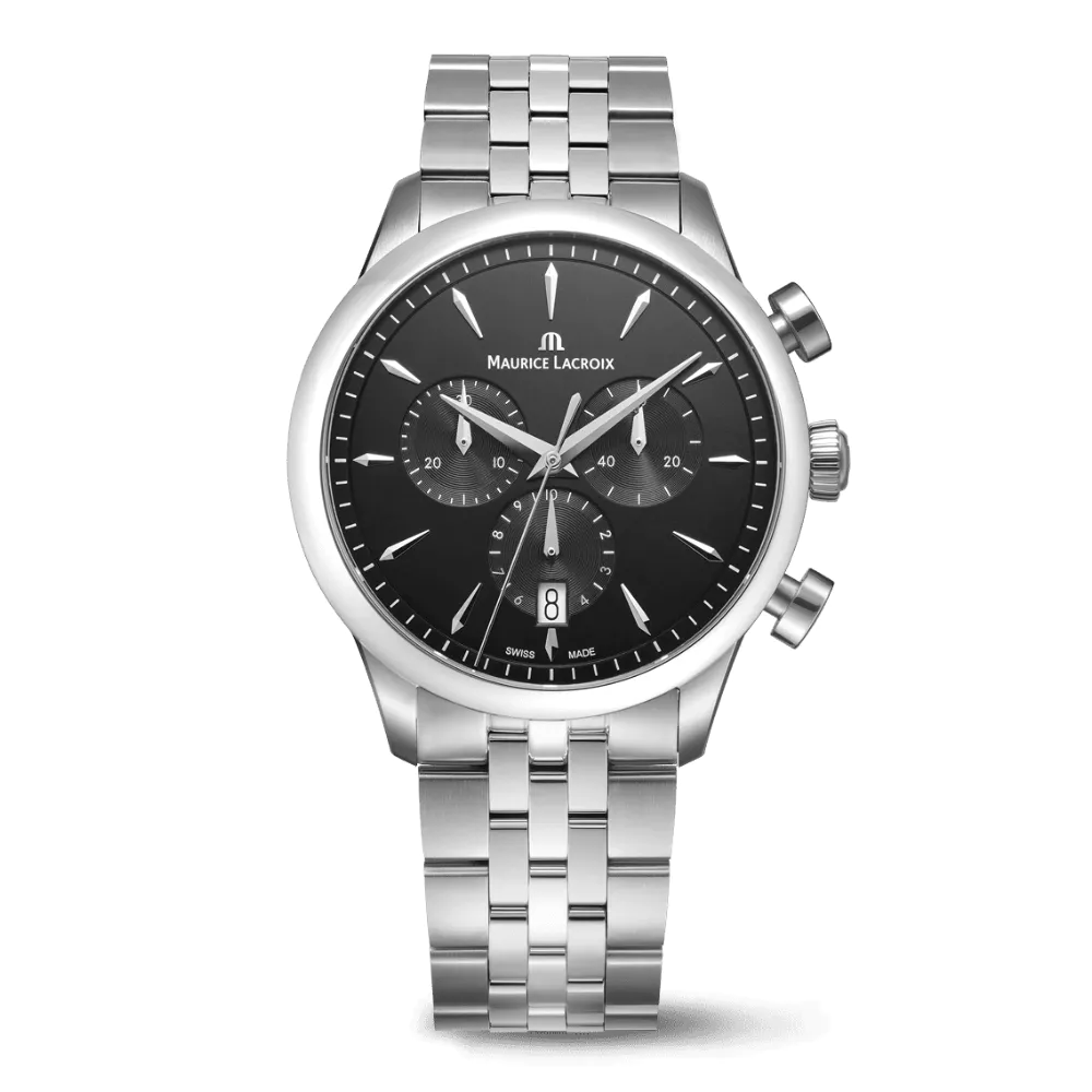 Dit is een horloge van het merk Maurice Lacroix gemaakt voor heren.
De specificaties zijn als volgt:
Kastmaat: 40 mm
Kastdikte: 10 mm
Waterdichtheid: 10 ATM / 100 Meter / 330 Feet
Dit horloge heeft de volgende functies/eigenschappen:
Chronograaf
Datumaanduiding