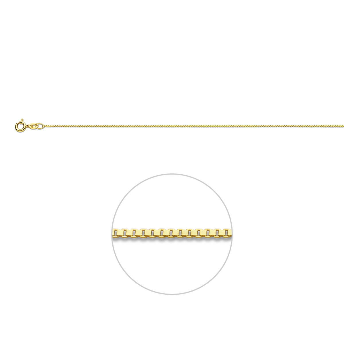 Collier geelgoud venetiaans. De schakelbreedte is 0.7mm.