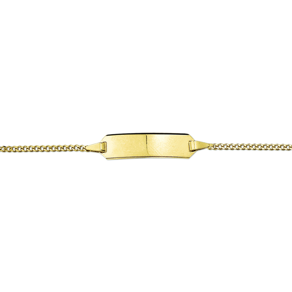 Geelgouden graveerarmband met een poli afwerking. De graveerplaat heeft een dikte van 0.5mm.